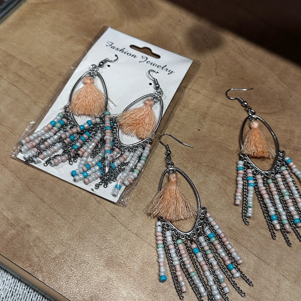 Bohemian Tassel Earrings with Beads - Picture 3 of 7